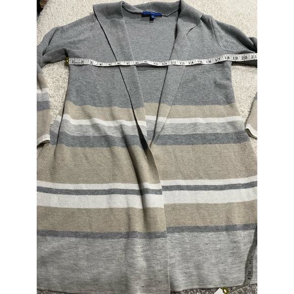 Apt 9 Womens Sz S Open Front Long Sleeve Sweater Cardigan Gray Tan White Striped - Picture 5 of 10